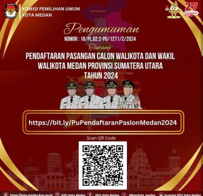 KPU Kota Medan Resmi Umumkan Pendaftaran Calon Walikota dan Calon Wakil Walikota Medan 2024
