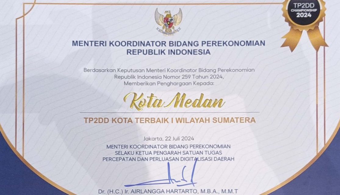 Raih Penghargaan Championship TP2DD, Pemko Medan Terbaik di Sumatera